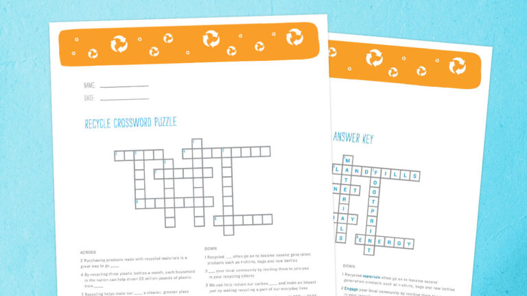 Free Printable: Recycling Crossword Puzzle PepsiCo Recycle Rally