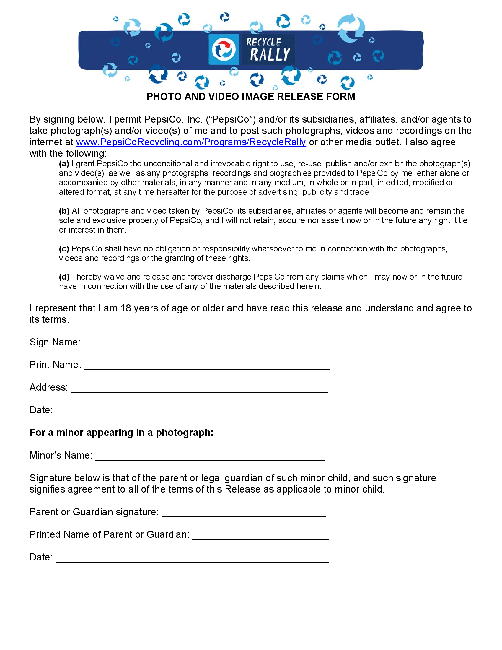 Recycle Rally Image Release Form